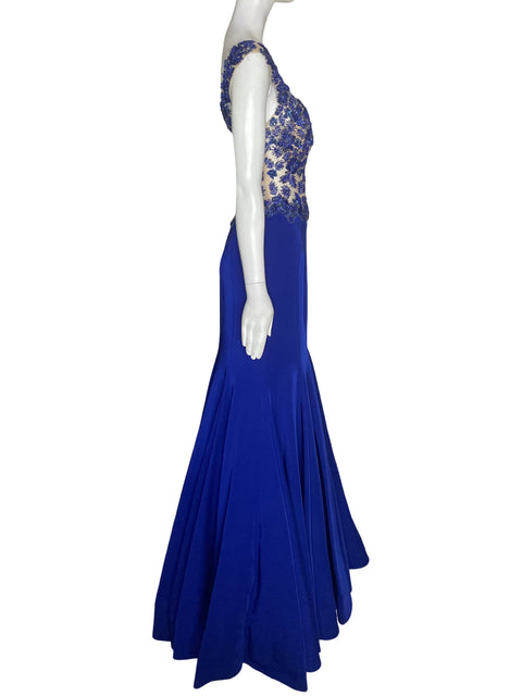 Vestido Sherri Hill Liso Encaje Azul - Talla 8