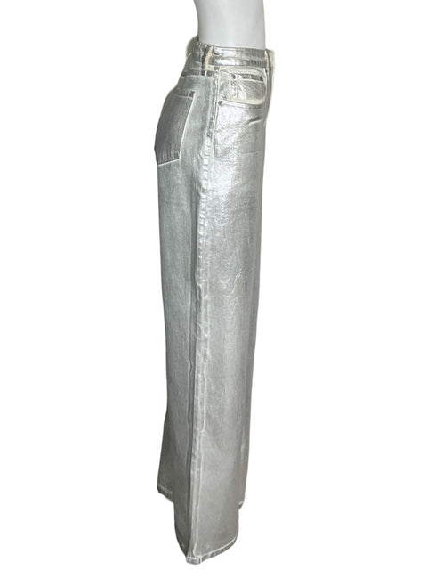 Pantalón Abercrombie & Fitch Brillo Wide-leg Plateado - Talla 29