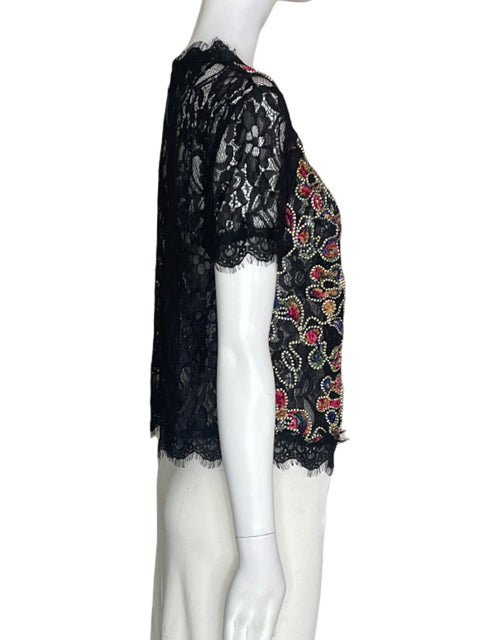 Blusa Zara Estampado Encaje Negro - Talla M