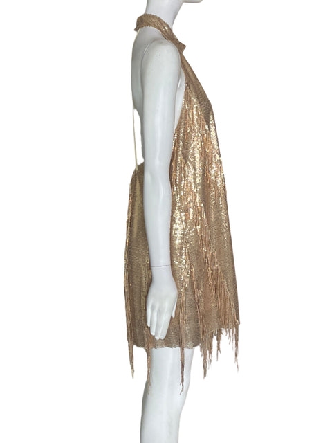 Vestido Zara Flecos Brillo Dorado - Talla L