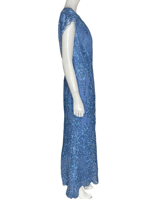 Vestido De Fiesta Cameron Blake Maxi Lentejuelas Azul - Talla 16