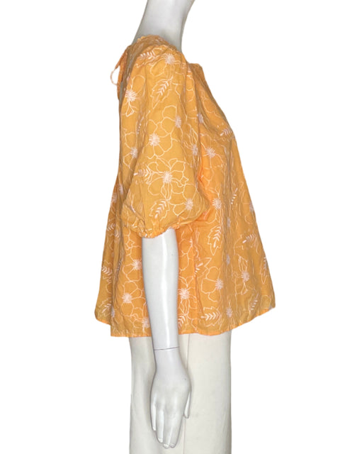 Blusa Loft de Algodón Abullonado Estampado Amarillo - Talla L