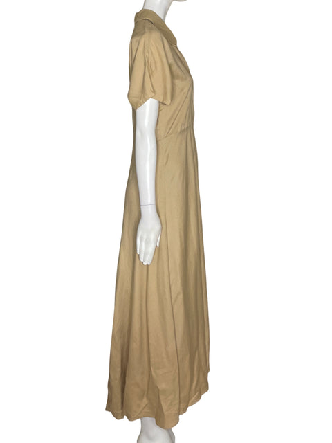 Vestido Sfera de Viscosa Liso Manga corta Marrón - Talla S