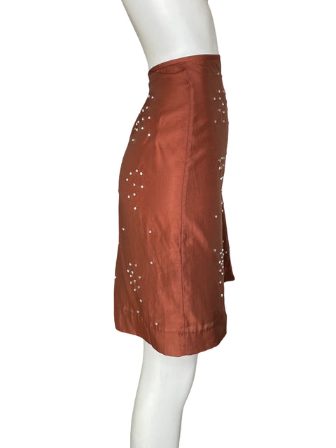 Falda Mango Midi Brillo Marrón - Talla 40