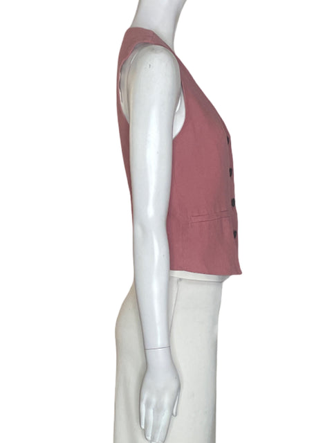 Chaleco Zara de Lino Sin mangas Cuello v Rosado - Talla XS