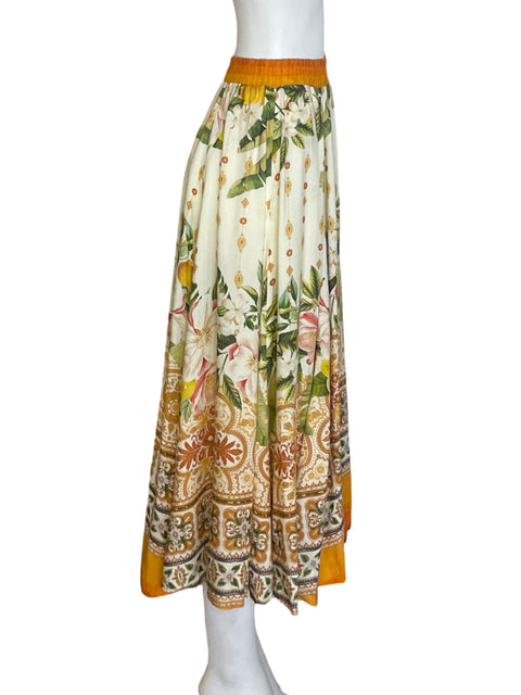 Falda Farm de Algodón Estampado Maxi Naranja - Talla S