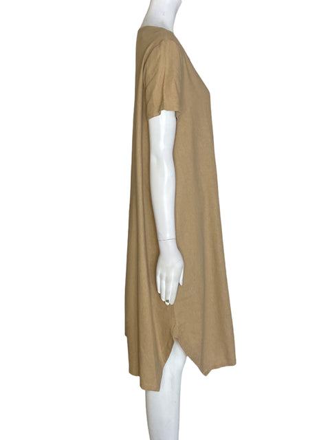 Vestido Lechic de Lino Manga corta Suelto Beige - Talla S