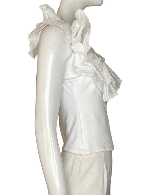 Blusa Zara de Algodón Cropped Vuelos Blanco - Talla L