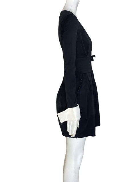 Vestido Passepartout Cuello v Manga larga Negro - Talla 42