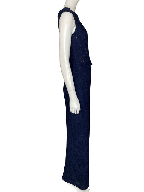 Vestido De Fiesta Ralph Lauren Maxi Encaje Azul - Talla 4