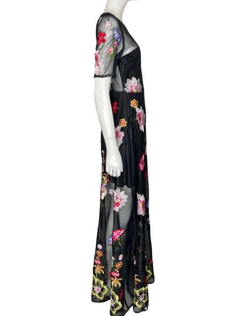 Vestido De Fiesta L'atiste Maxi Bordado Floral Negro - Talla M
