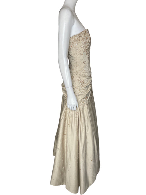 Vestido De Fiesta Jovani Strapless Pedrería Beige - Talla 10