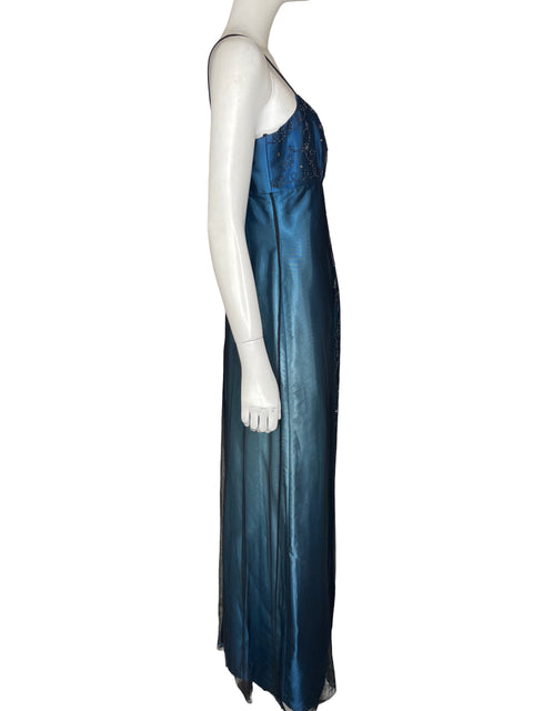 Vestido De Fiesta Dave & Johnny Maxi Pedreria Azul - Talla 6