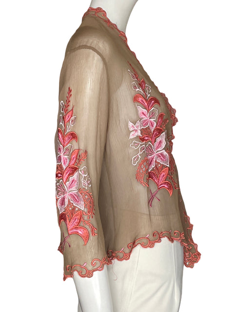 Blusa Gold Hawk de Seda Bordada Marrón - Talla M