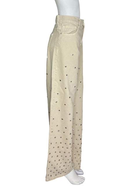 Pantalón Zara Lentejuelas Recto Beige - Talla 10