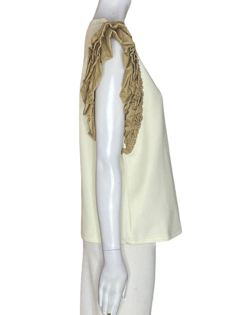 Blusa Strut & Bolt de Algodón Ruchas Sin mangas Beige - Talla L