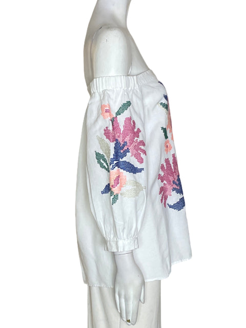 Blusa Ann Taylor Bordado Floral Blanco - Talla S