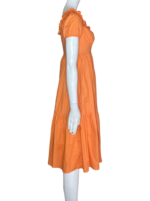 Vestido Bcbg de Algodón Ruchas Midi Naranja - Talla 2