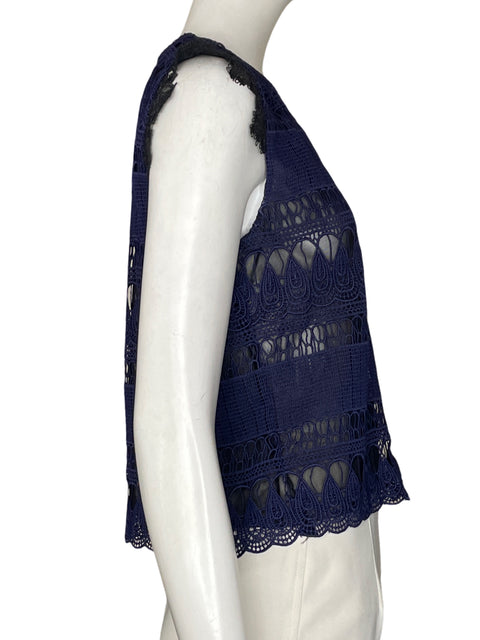 Blusa Karina Grimaldi Calado Encaje Azul - Talla M