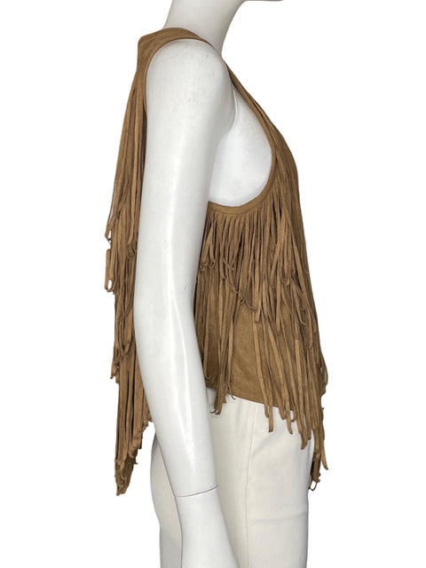 Chaleco Abercrombie & Fitch Faux suede fringe vest Marrón - Talla S