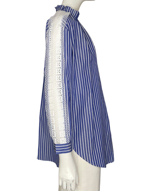 Blusa Sandro de Algodón Rayas Cuello v Azul - Talla 0
