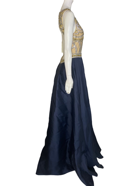 Vestido De Fiesta Alquila Couture Pedrería Sin mangas Azul - Talla 10