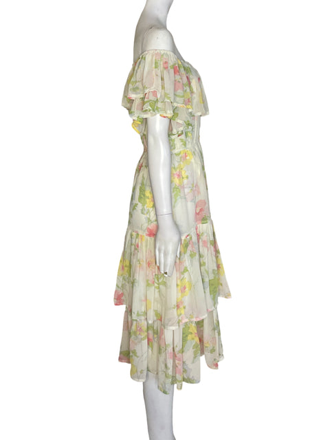 Vestido Via Vai Ruchas Estampado Amarillo - Talla S