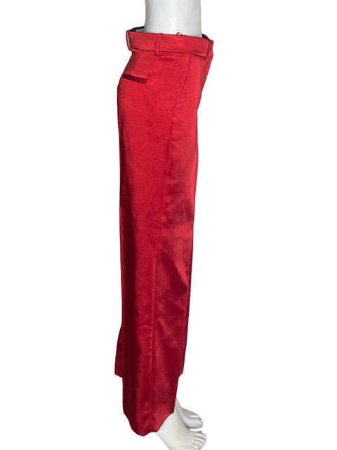 Pantalón Zara Recto Satinado Rojo - Talla XS