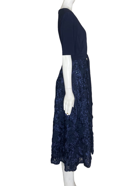 Vestido De Fiesta Alex Evenings Apliques Liso Azul - Talla 8