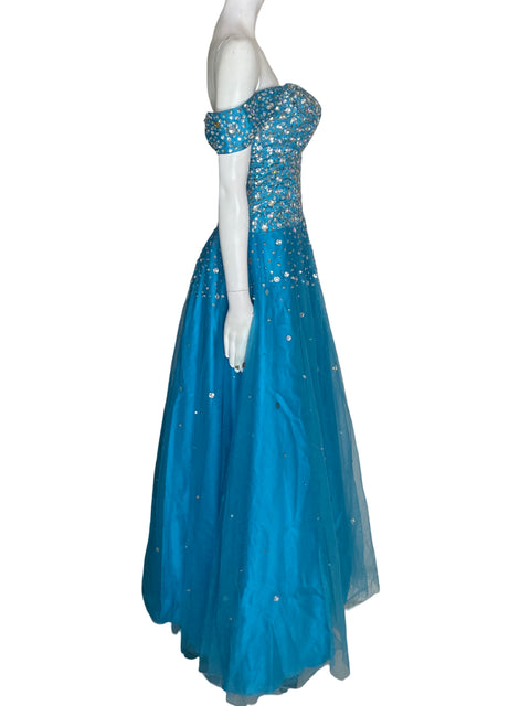 Vestido De Fiesta Tesoro Tps Brillo Maxi Azul - Talla S