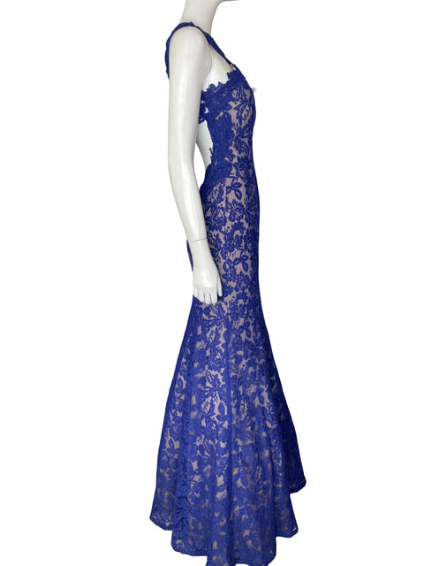 Vestido De Fiesta La Femme Encaje Floral Azul - Talla 6