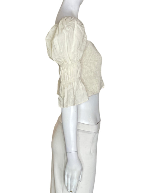 Top Ak’tual de Algodón Abullonado Crop Beige - Talla S