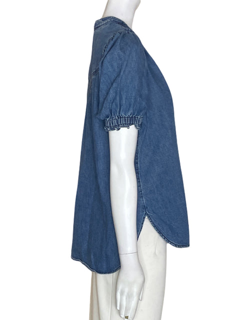 Blusa Pilcro de Algodón Abullonado Manga corta Azul - Talla S