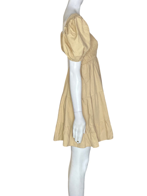 Vestido Girl And The Sun de Lino Ajustado Abullonado Beige - Talla S