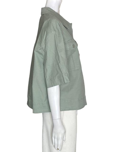 Chaqueta Habitual de Algodón Manga corta Botones Verde - Talla XL