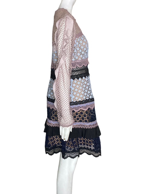 Vestido Self Portrait Tejido Manga larga Rosado - Talla 10