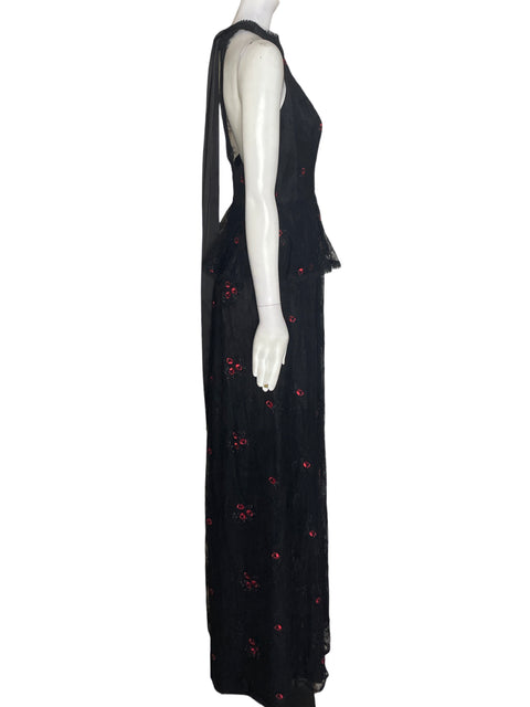 Vestido De Fiesta Monique Lhuillier Halter Maxi Negro - Talla 4