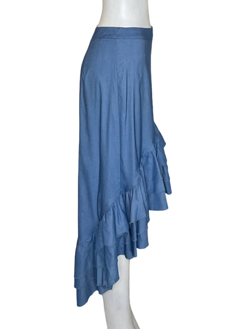 Falda Nylon Apparel Ruchas Asimétrico Azul - Talla M