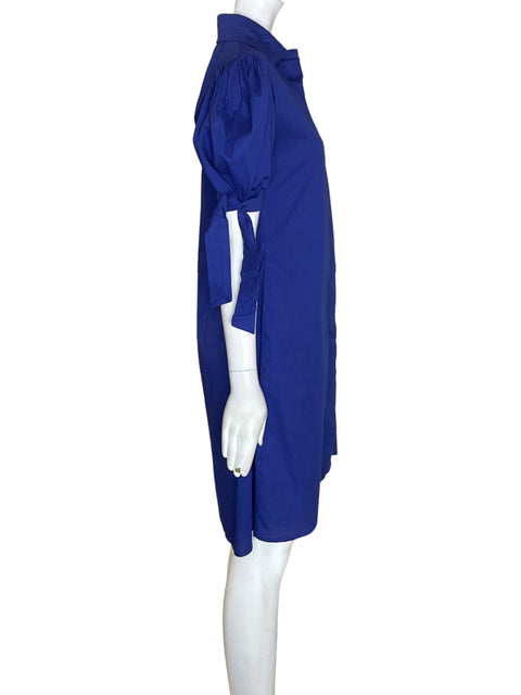 Vestido Kelly Vergara de Algodón Abullonado Midi Azul - Talla M