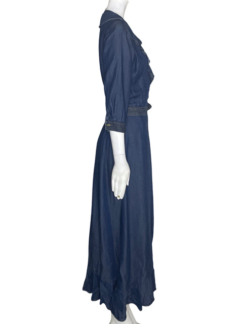 Vestido Soho Cruzado Ruchas Azul - Talla XS