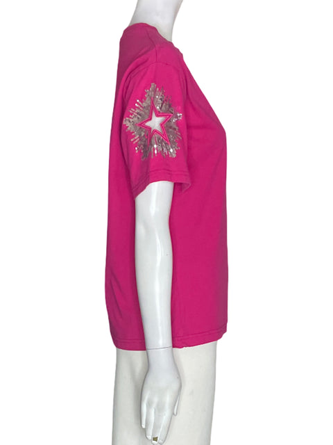 Camiseta Tesoro Tps de Algodón Estrella Lentejuelas Rosado - Talla S