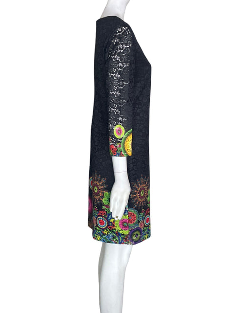 Vestido Desigual Floral Midi Negro - Talla 38