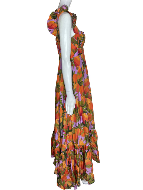 Vestido Farm de Algodón Estampado Ruchas Naranja - Talla M