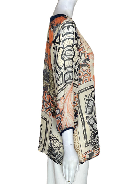 Blusa Trinity Estampado Cuello v Naranja - Talla S