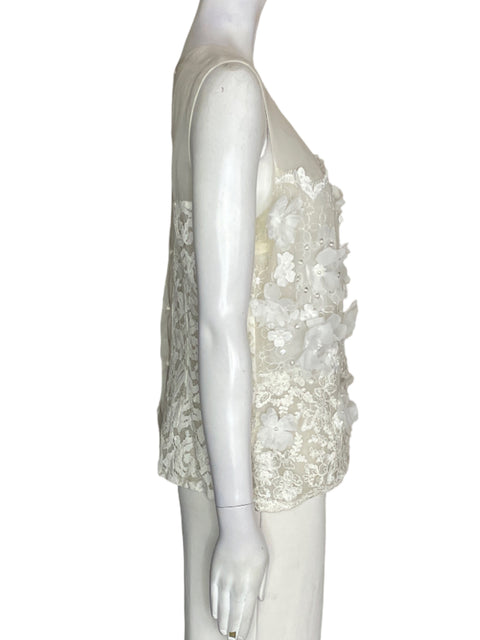 Blusa Ketty Tinoco Transparente Apliques Blanco - Talla 10