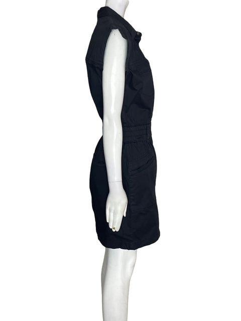Vestido Pistola de Algodón Ajustado Botones Negro - Talla S