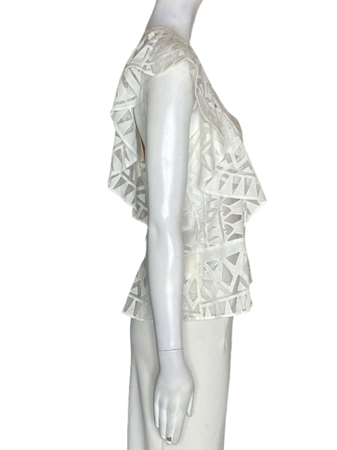 Blusa Bcbg Maxazria Troquelado Ruchas Blanco - Talla XS