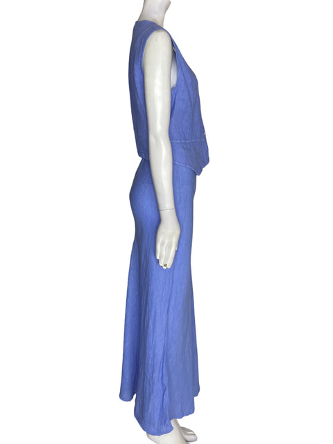 Conjunto Diosa Del Rio de Lino Falda/chaleco Suelto Azul - Talla S
