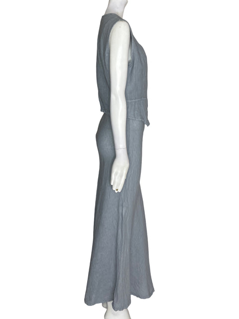 Conjunto Diosa Del Rio de Lino Falda/chaleco Suelto Gris - Talla S