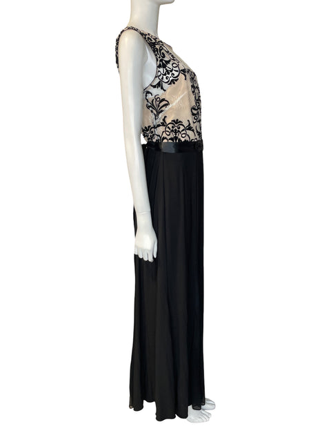 Vestido De Fiesta Betsy & Adan Encaje sin mangas Maxi Negro - Talla 14
